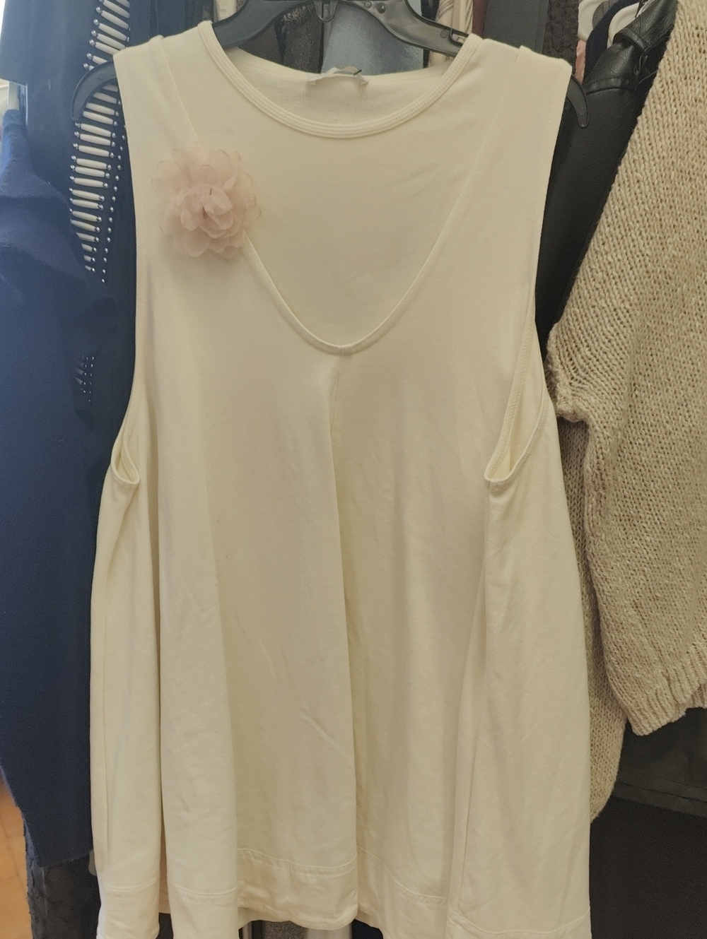 Zara Cream Sleeveless Double Layered Flow Tunic with Flower